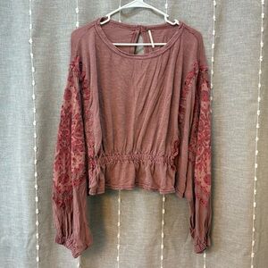 Free People Dusty Rose Embroidered Blouse